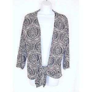 Easywear by Chico's Jacket sz 2 M L Open Front Tie Black White Floral